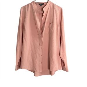 GO Silk Pink Long Sleeve Button Front Solid Shirt Women's Top Size Large